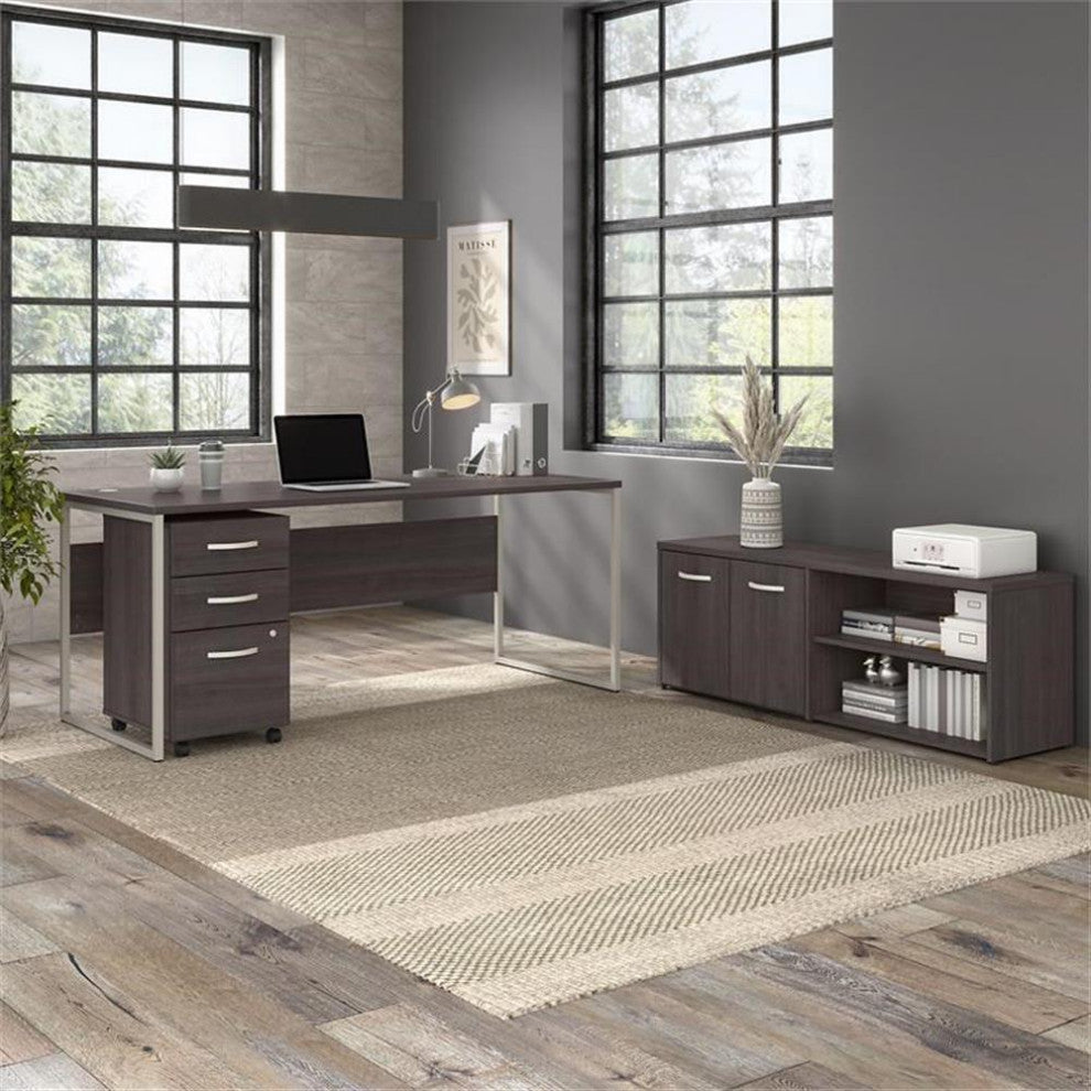 Pemberly Row 72W x 30D Computer Table Desk in Storm Gray - Engineered Wood