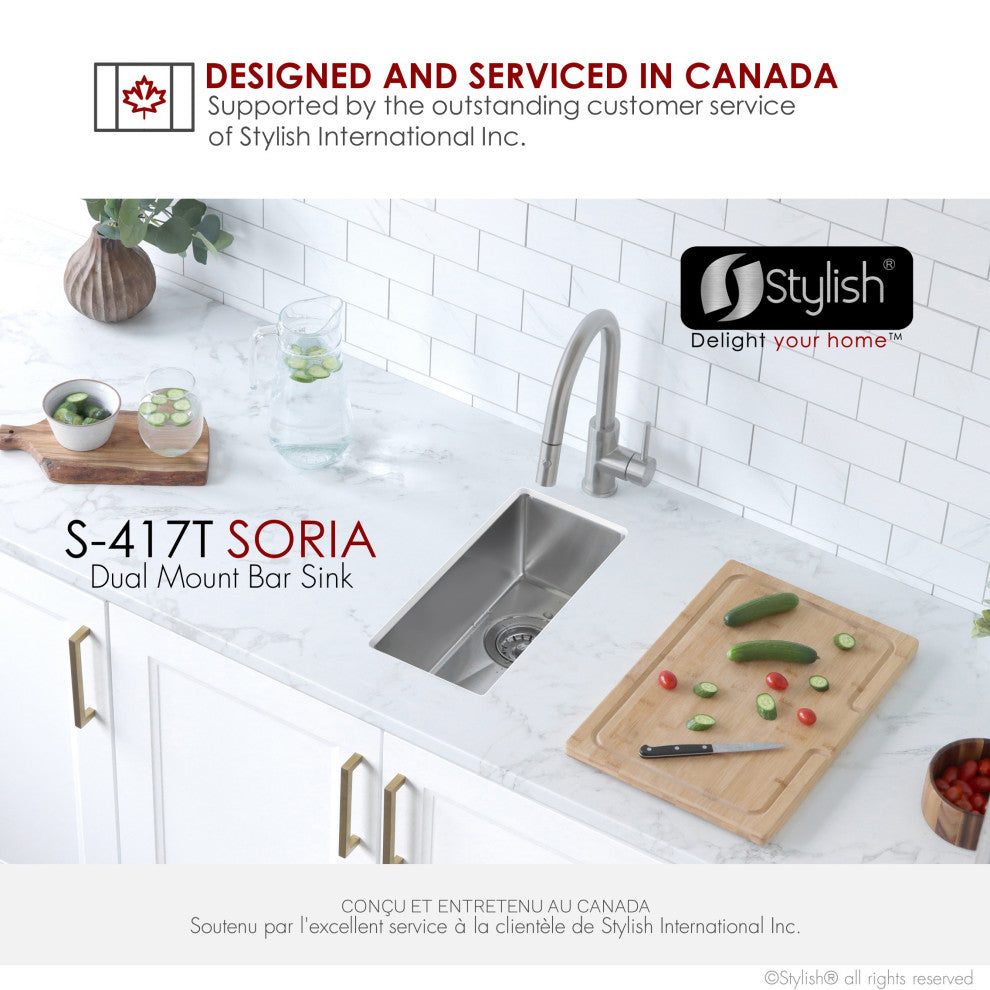 STYLISH Soria Dual Mount 9" Stainless Steel Single-Bowl Kitchen Sink
