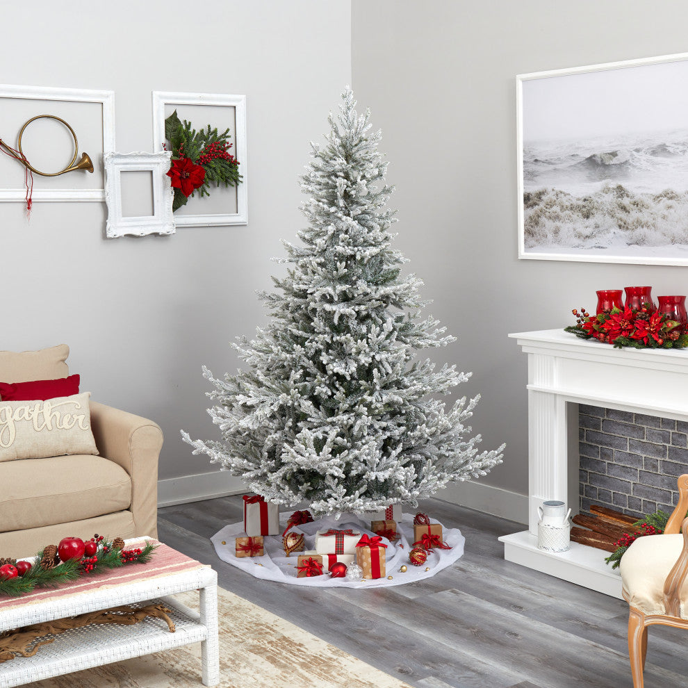 Nearly Natural 7ï¿½ Flocked Fraser Fir Christmas Tree with 600 Warm White Lights