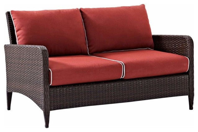 Kiawah Outdoor Wicker Loveseat With Sangria Cushions
