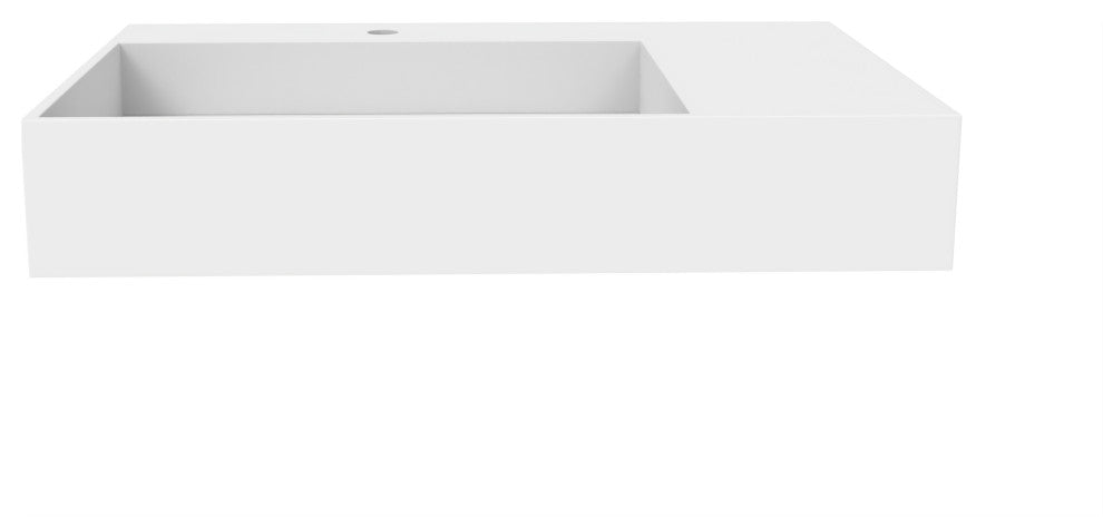 CastelloUSA Juniper Wall Mounted Countertop Concealed Drain Basin Sink, White, 30", Left Basin, Standard