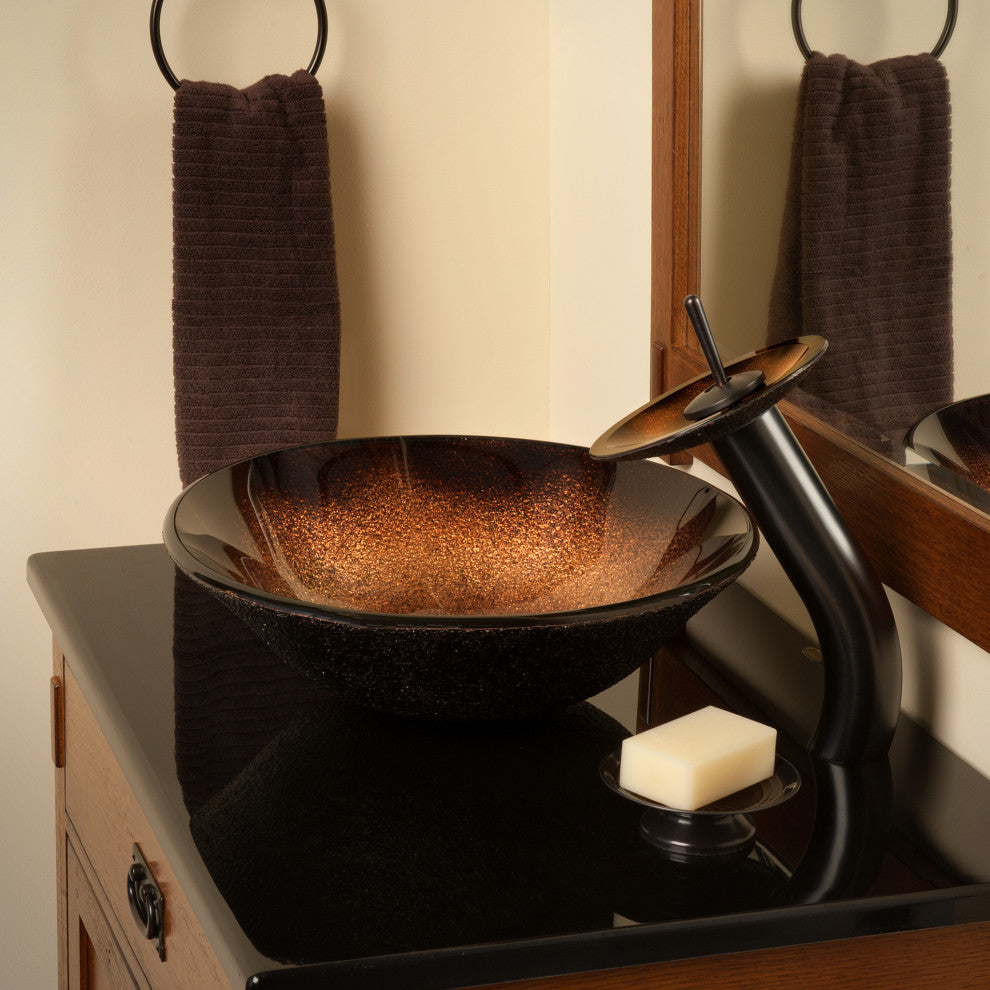 Novatto NOHP-G008 Sanguinello Orange Toned Hand Painted Glass Vessel Sink