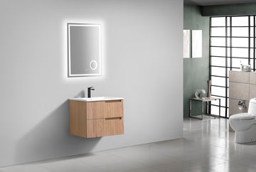 Fiore Wall Mount Modern Bathroom Vanity, Oakwood, 24", Single Sink