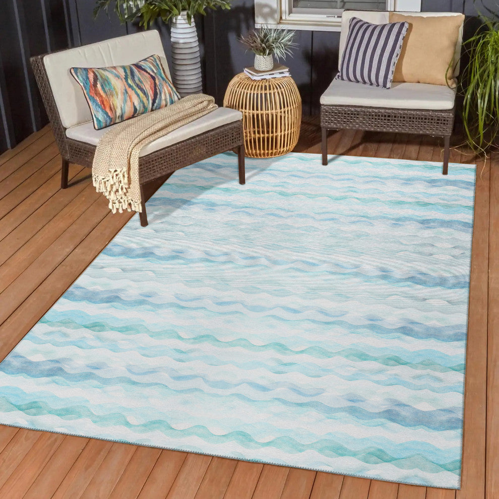 Indoor/Outdoor Seabreeze SZ16 Denim Machine Washable 8' x 10' Rug