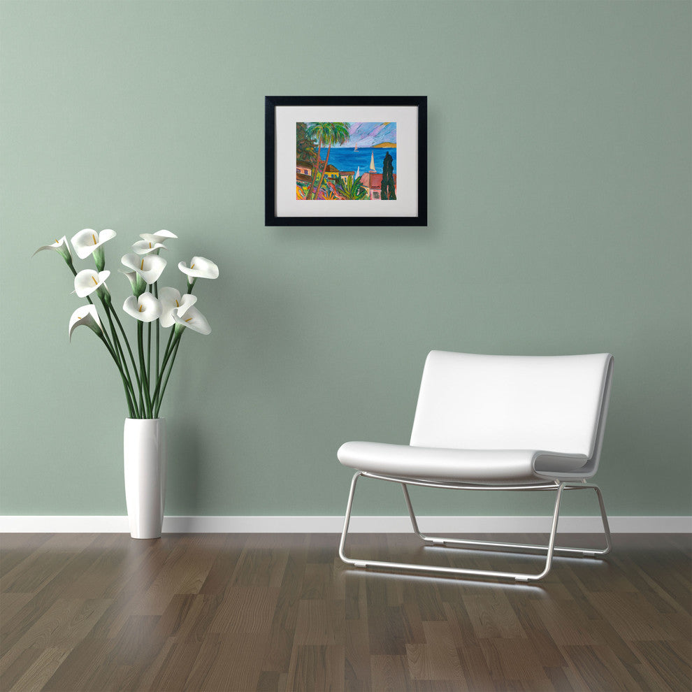 'Three Sails on the Pacific' Matted Framed Canvas Art by Manor Shadian