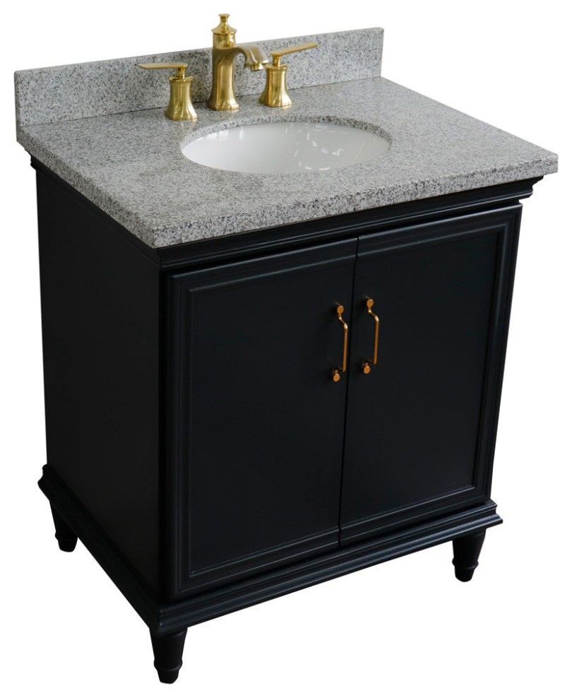 31" Single Vanity, Dark Gray Finish With Gray Granite And Oval Sink