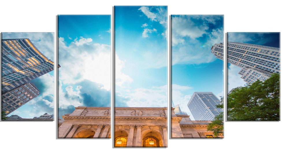 New York Public Library, Large Cityscape Canvas Art Print, 60"x32", 5 Panels