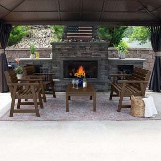 4' Weatherly Bench, Chairs, Conversation Table, 4-Piece Set, Weathered Acorn