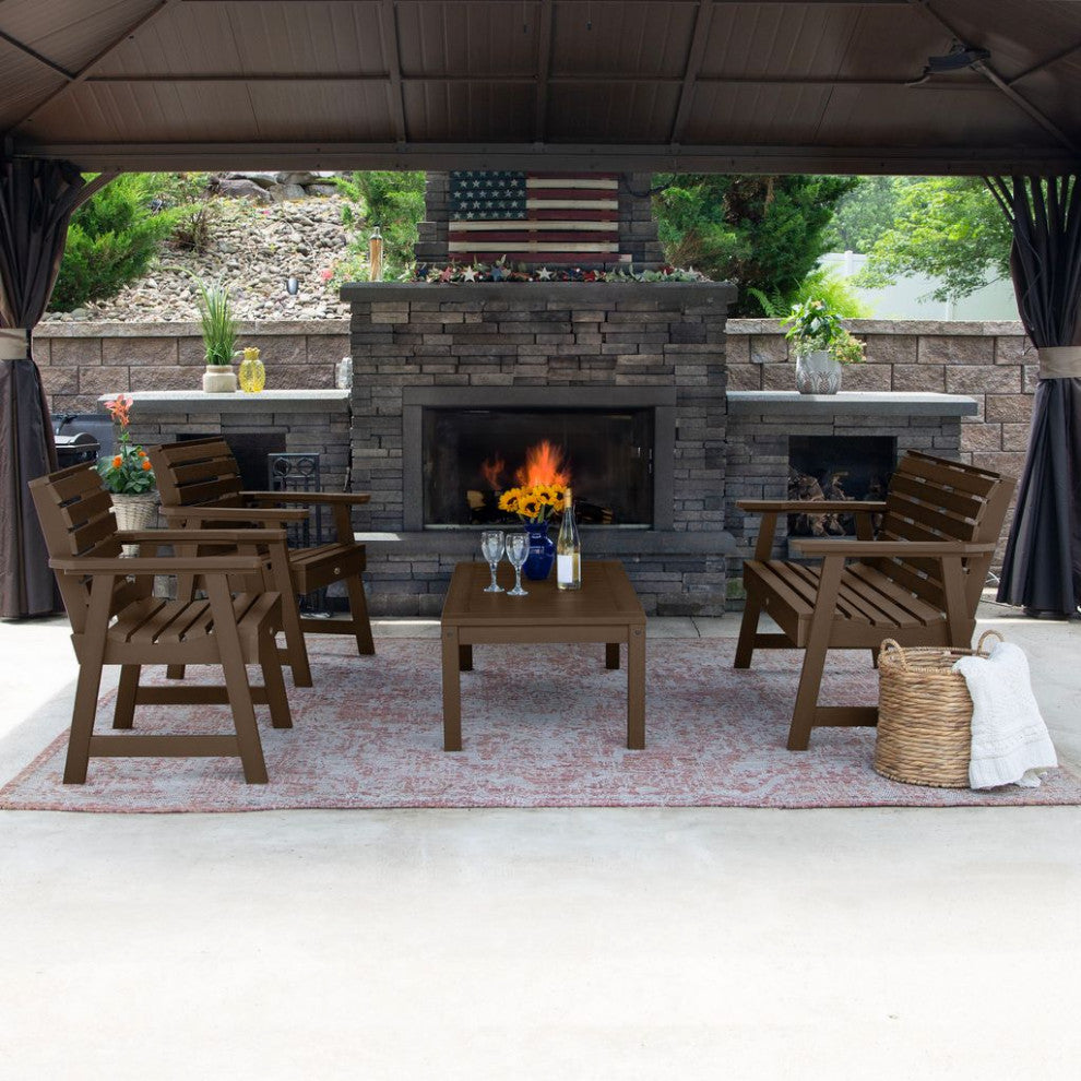 4' Weatherly Bench, Chairs, Conversation Table, 4-Piece Set, Weathered Acorn