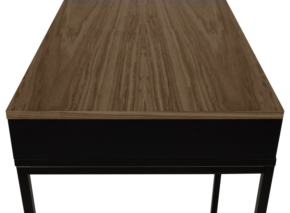 Modern Small Home Desk, Walnut, Black Legs