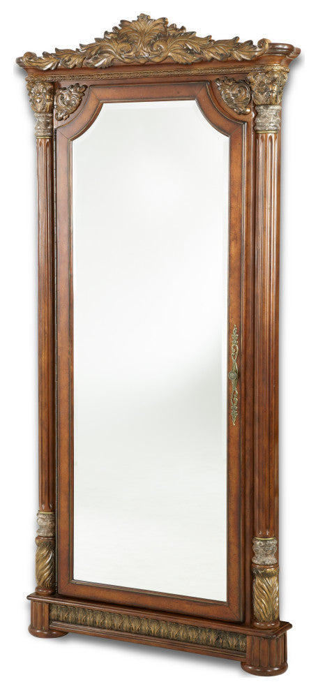 Villa Valencia Accent Floor Mirror with Storage, Classic Chestnut