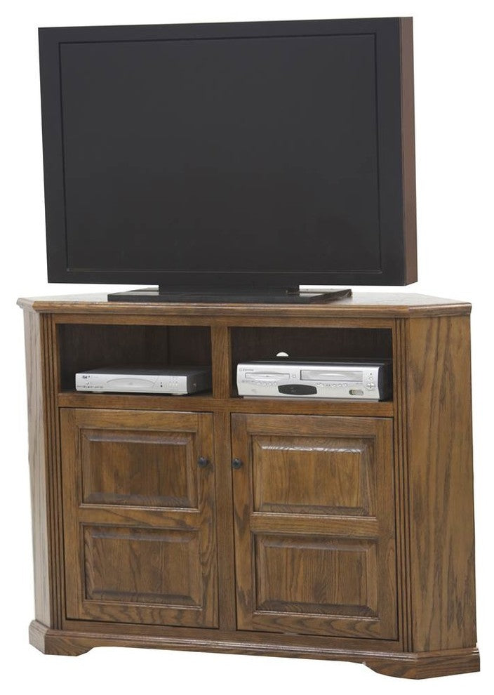 Eagle Furniture Oak Ridge, Tall 56" Wide Corner TV Console, Chocolate Mousse