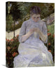 "Young Woman Sewing in the Garden" Artwork, 15"x22"