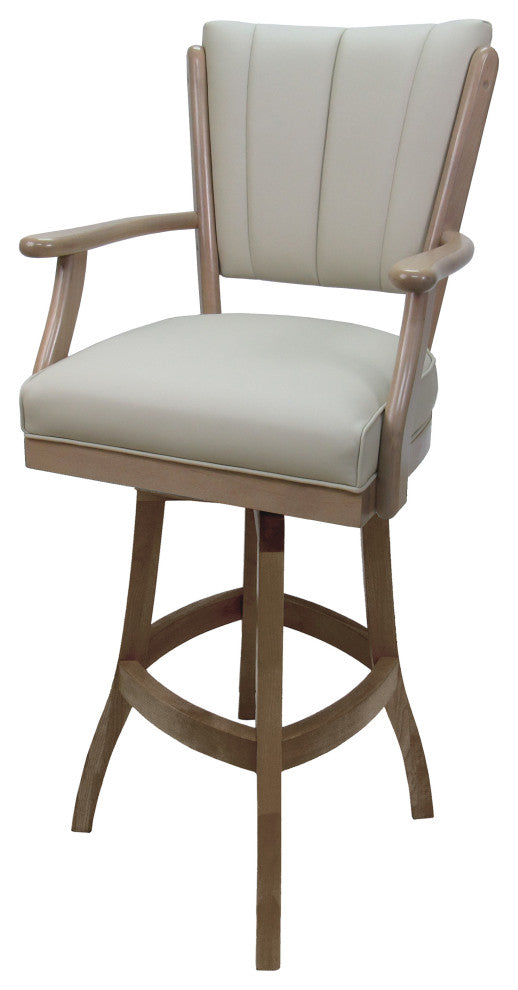 Classic Extra Tall Bar Stool, Ocean Beige Vinyl, White Wash, 34"