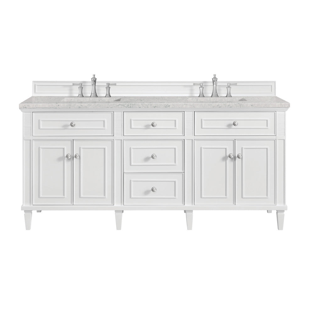 Lorelai 72" Double Vanity, Bright White, 3 CM Eternal Jasmine Pearl Top