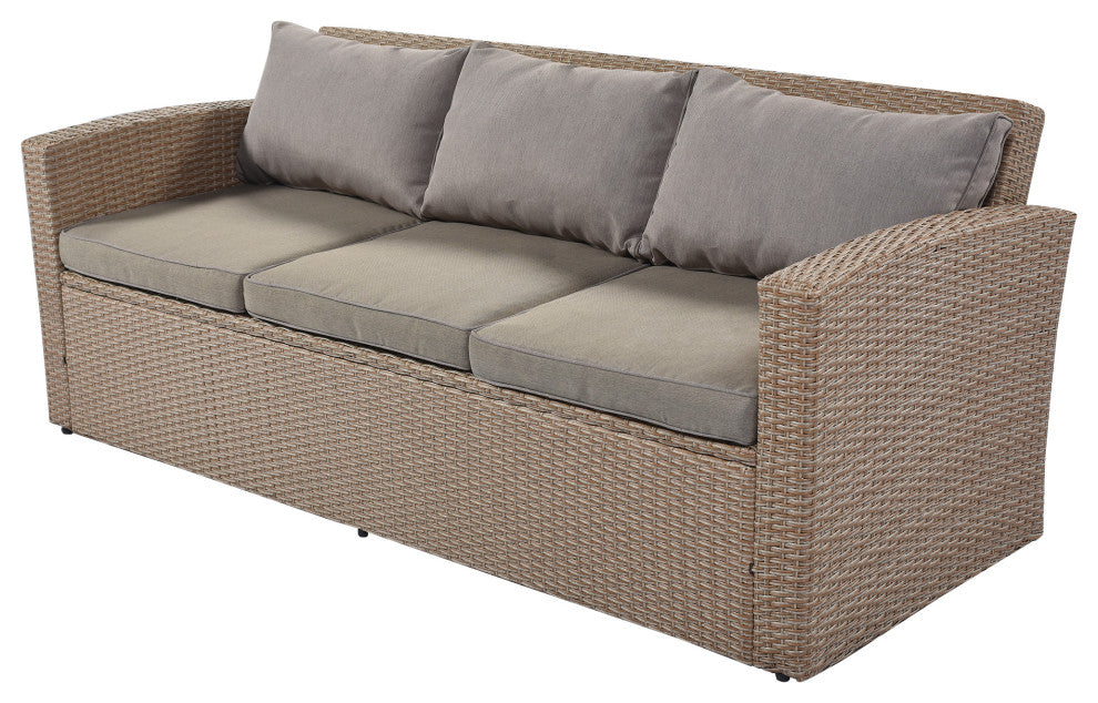 4 Pieces Outdoor Rattan Patio Sectional Sofa Set With Cushions, Gray