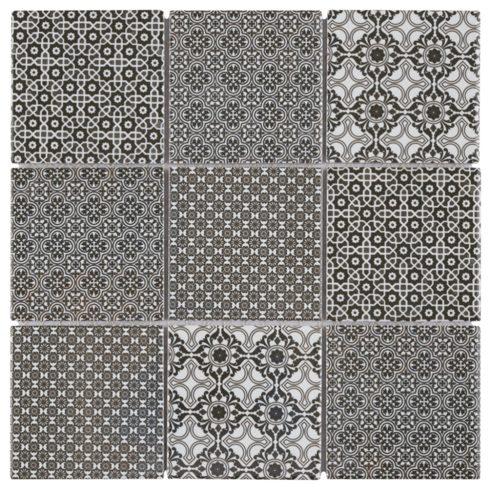 Classico 4" Square Black Porcelain Floor and Wall Tile