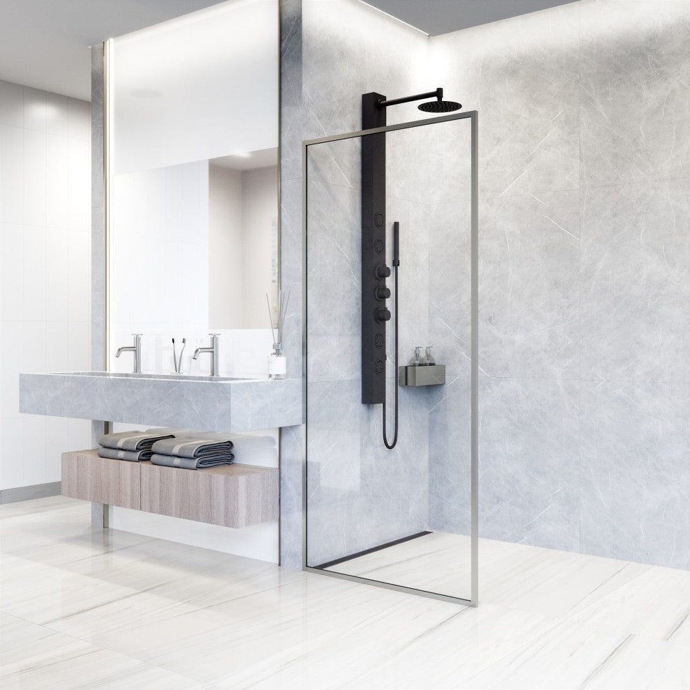 VIGO Meridian Framed Fixed, Stainless Steel, Shower Screen, 34" W X 74" H, Clear Glass