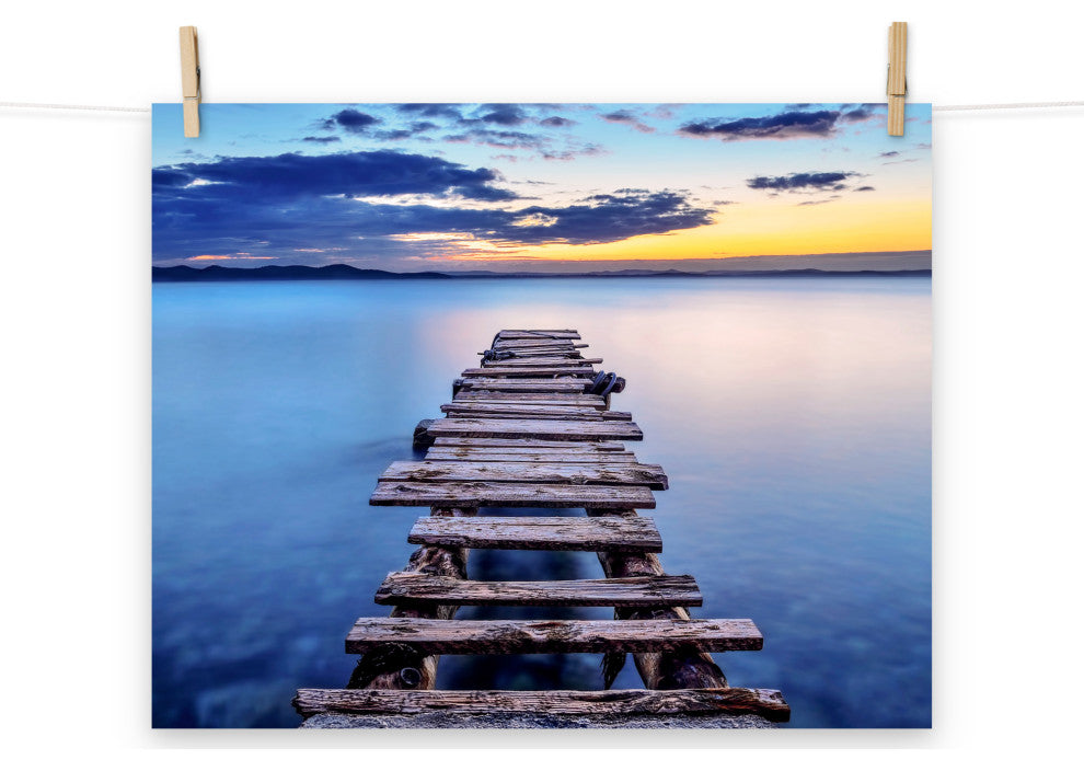 Old Weathered Lake Pier at Sunset Landscape Photo Loose Wall Art Prints, 16" X 20"