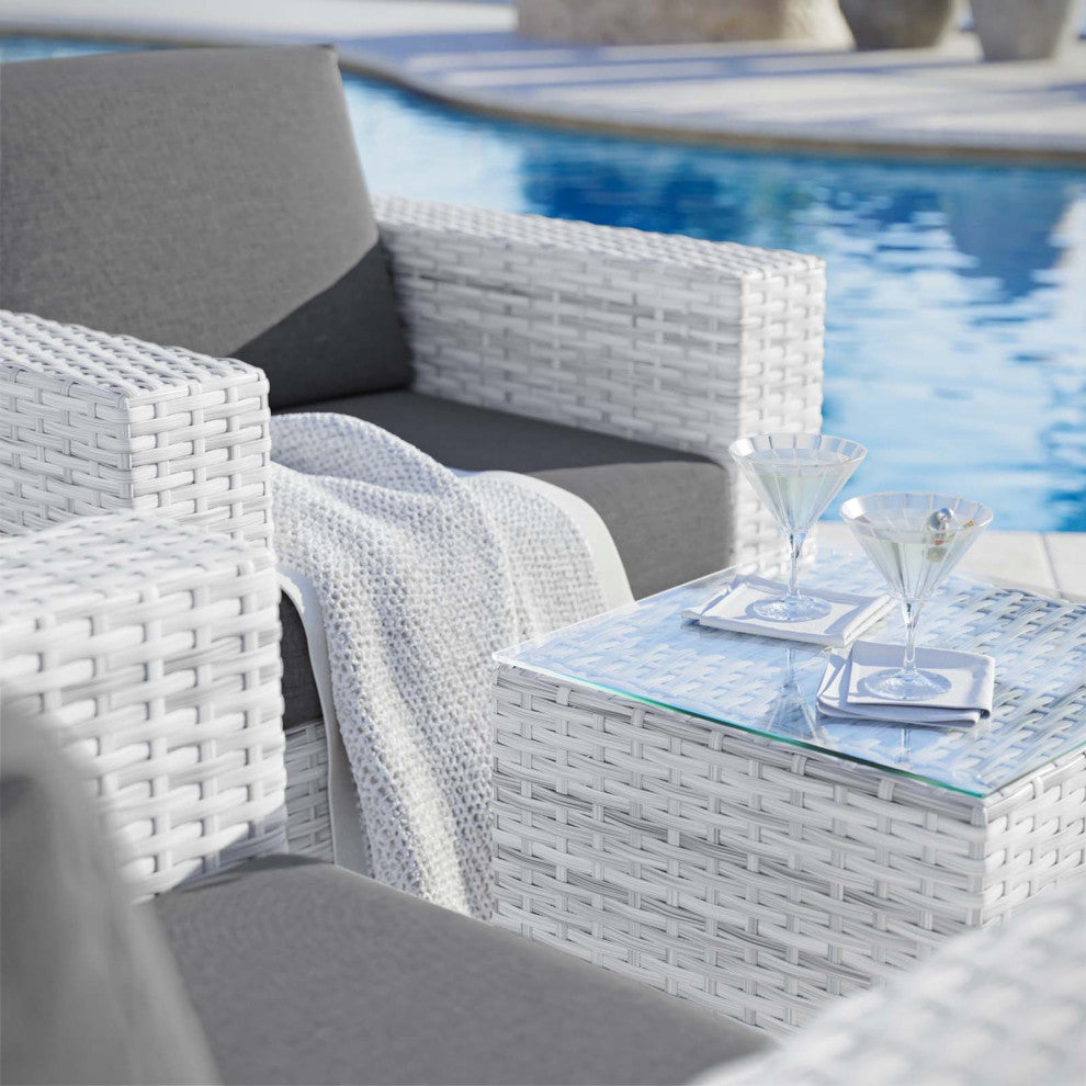 Side Lounge Chair Table Set, Rattan, Wicker, Gray, Modern, Outdoor Patio