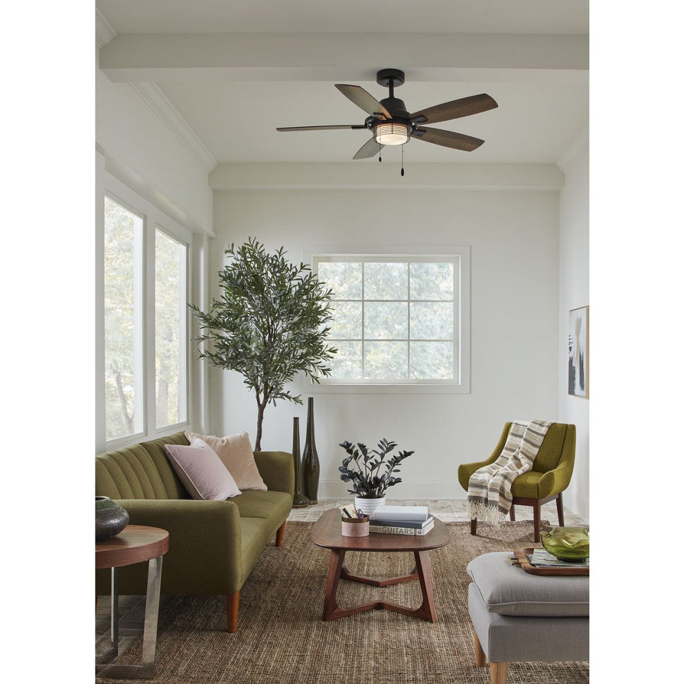 Freestone 52" 5-Blade Matte Black Ceiling Fan With LED Lamped Light Kit