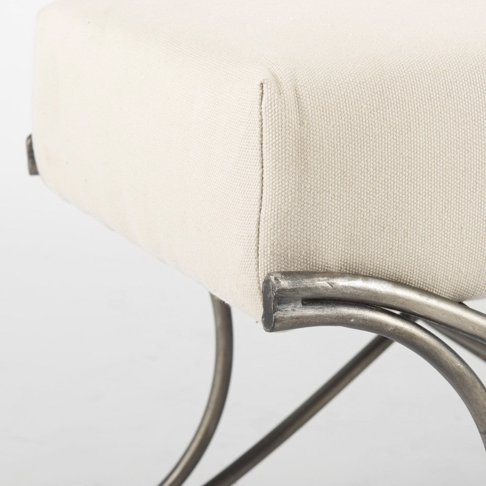 Ayla 55Lx17.6Wx18H Cream Fabric Seat With Antique Nickel Frame Bench