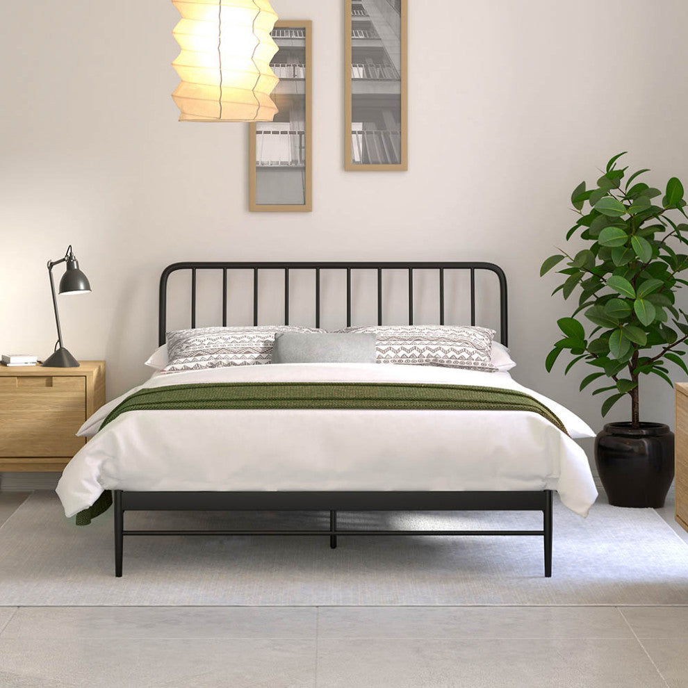 Kairosis Curved Metal Modern Queen Bed Frame by RST Brands, Black