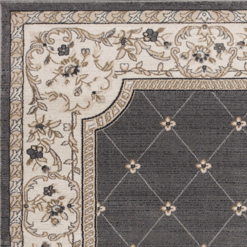 8'' X 10'' Grey Or Ivory Diamond Floral Bordered Indoor Area Rug