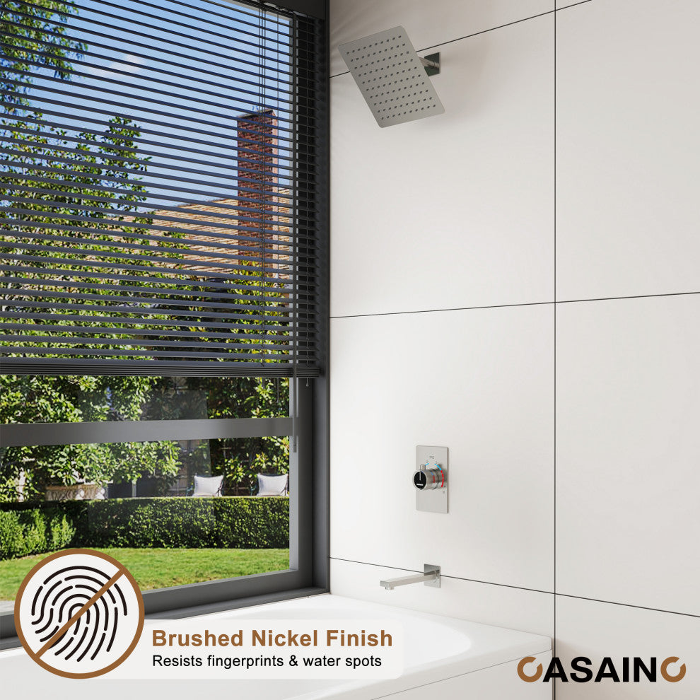 10inch Wall Mount Dual Function Rain Shower System with Tub Spout, Brushed Nickel