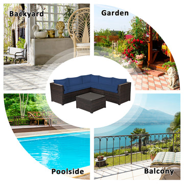 Costway 6PCS Patio Rattan Furniture Set Sectional Cushioned Sofa Deck Navy