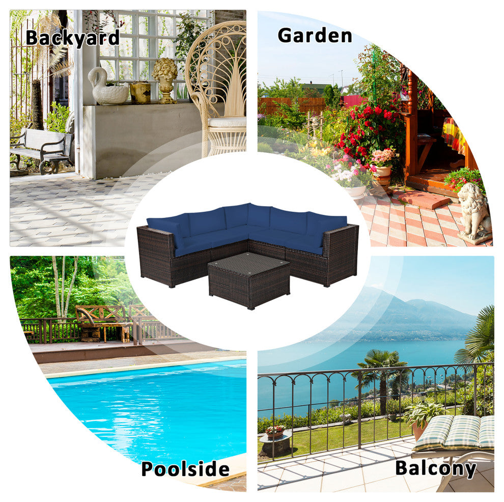 Costway 6PCS Patio Rattan Furniture Set Sectional Cushioned Sofa Deck Navy