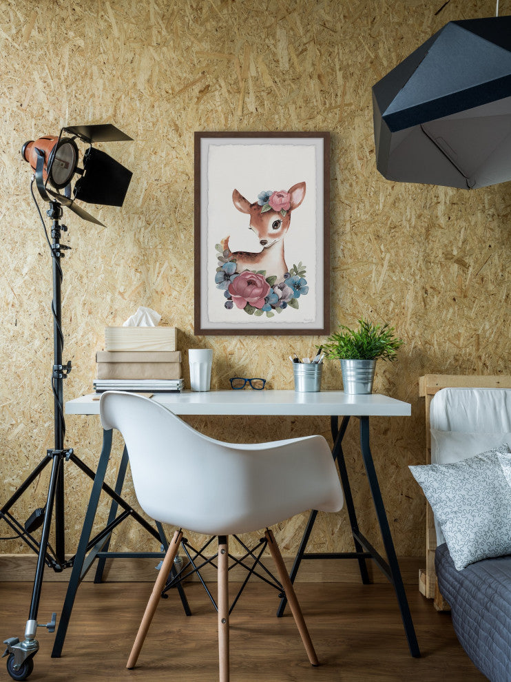 "Deer, Flowers" Framed Painting Print, 20x30