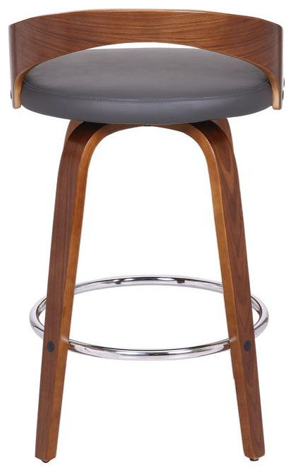 Sonia 26" Counter Height Barstool in Walnut Wood Finish with Gray Faux Leather