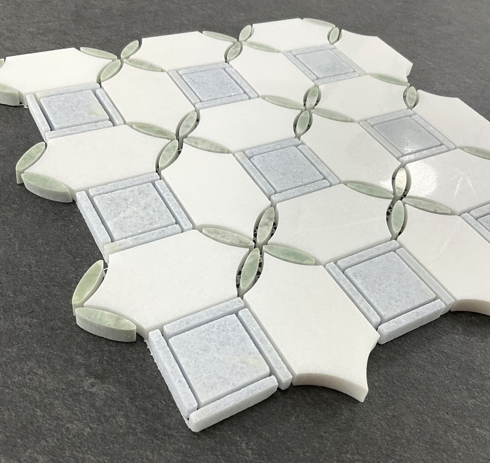 10-Pieces of Water Jet Marble Novelty Mosaic Wall & Floor Tile