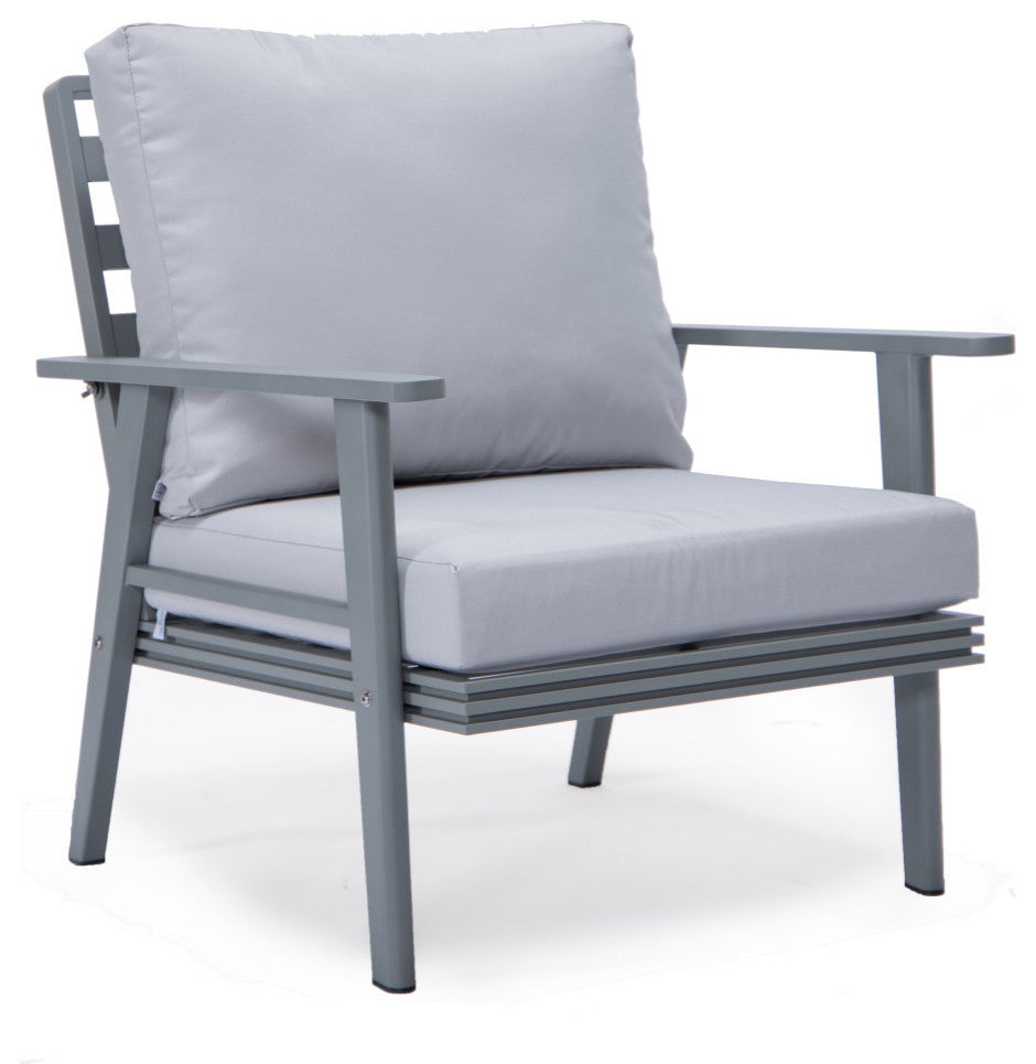 LeisureMod Walbrooke Patio Sofa Set With Round Fire Pit Table, Light Grey
