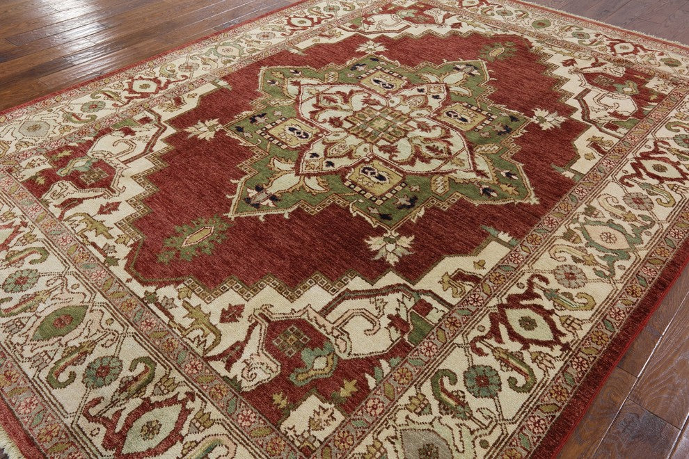 9'x11' Turkish Double Knotted Red Heriz Serapi Hand Knotted Wool Area Rug H8164