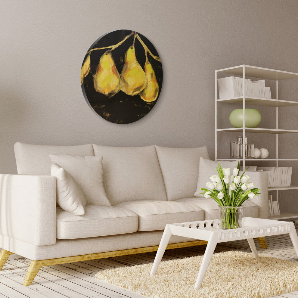 "Golden Pears" Circular Canvas Giclee Printed on 2" Wood Stretcher Wall Art