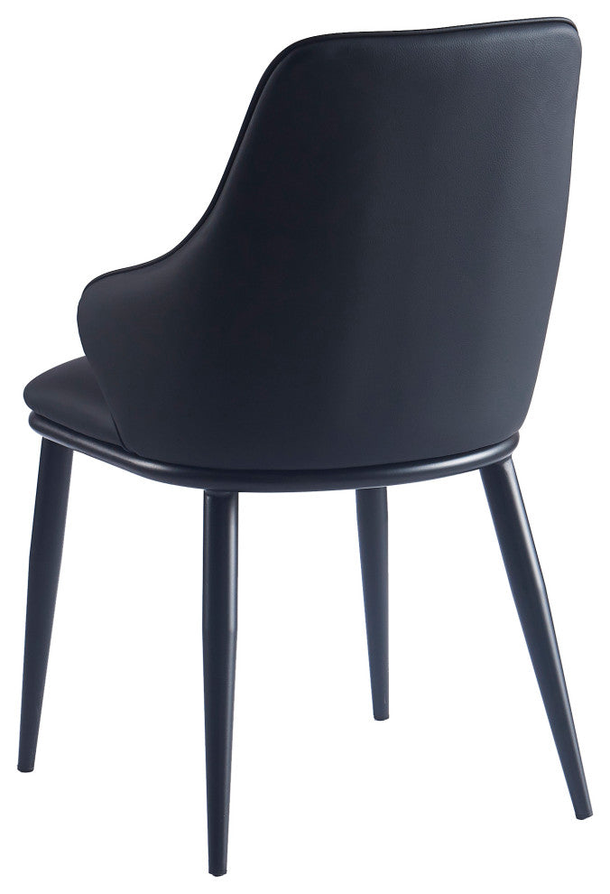 Contemporary Faux Leather and Metal Dining Chair, Set of 2, Black