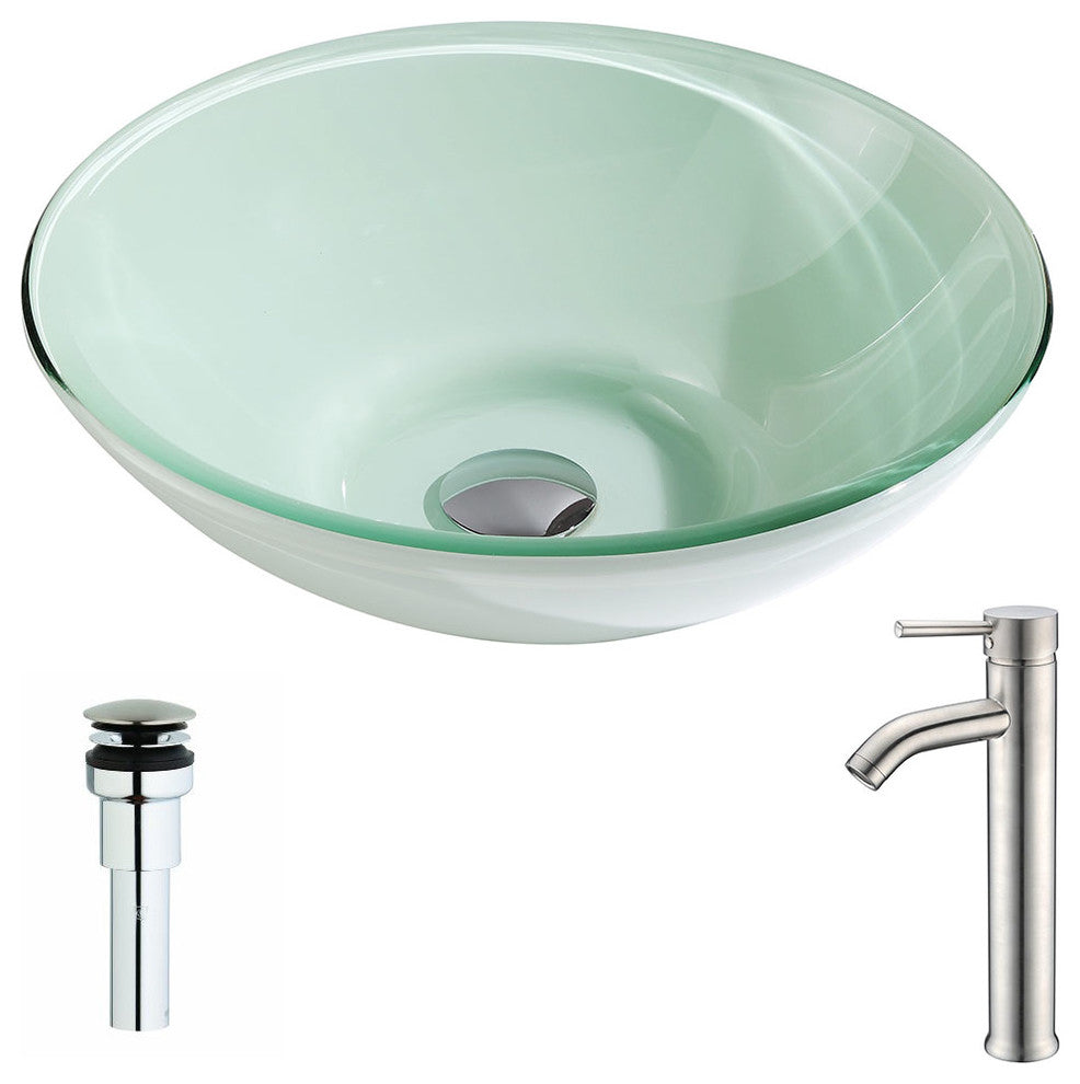 ANZZI Sonata Series Deco-Glass Vessel Sink with Fann Faucet