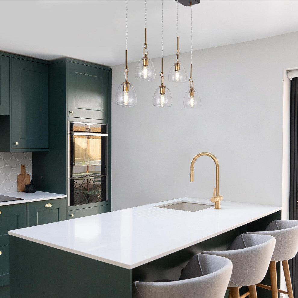 LNC 5-Light Black and Polished Gold Modern Linear Large Kitchen Island Light