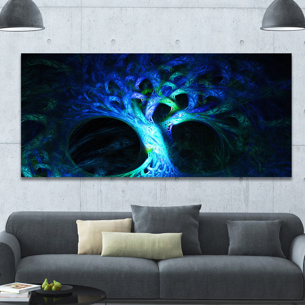 Magical Blue Psychedelic Tree, Oversized Abstract Canvas Art Print, 60x28