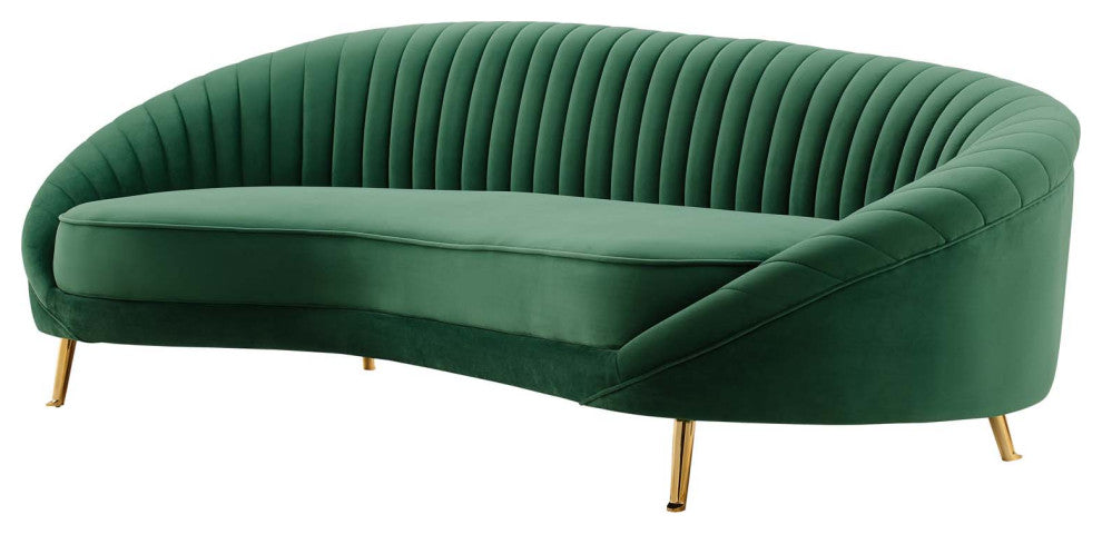 Tufted Sofa, Velvet, Green, Modern, Living Lounge Room Hotel Lobby Hospitality