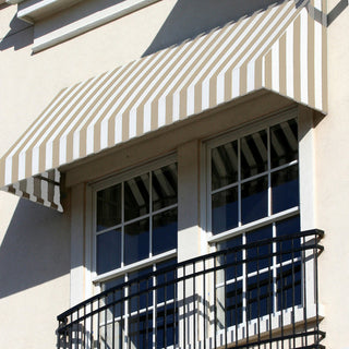 Awntech 8' New Yorker Acrylic Fabric Fixed Awning, Linen/White Stripe