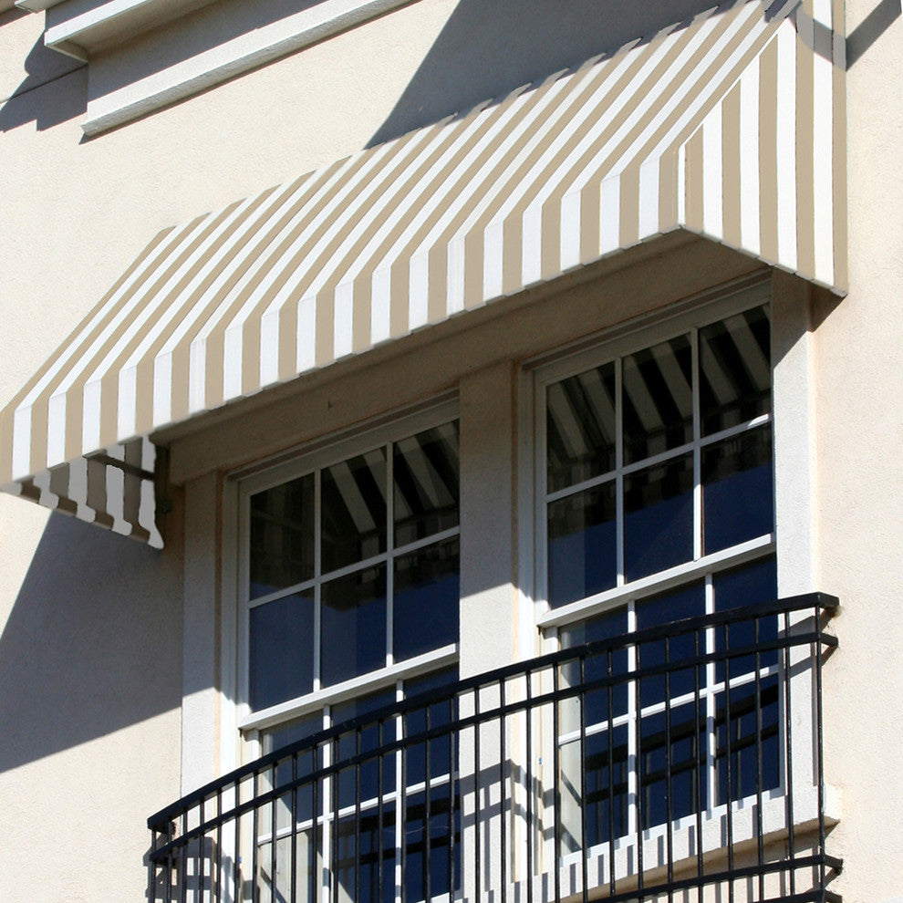 Awntech 8' New Yorker Acrylic Fabric Fixed Awning, Linen/White Stripe