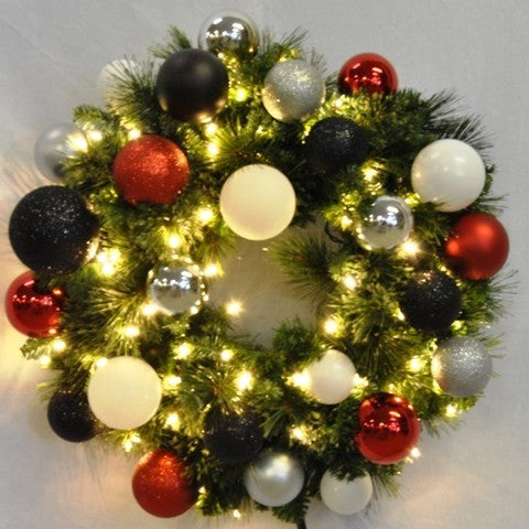 3' Pre-Lit Warm White LED Sequoia Wreath Decorated With The Modern Ornament