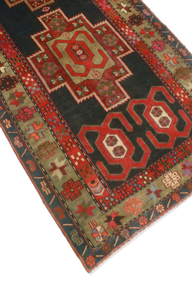 Fine Vintage Distressed Gianna Charcoal/Beige Runner, 3'7x10'4