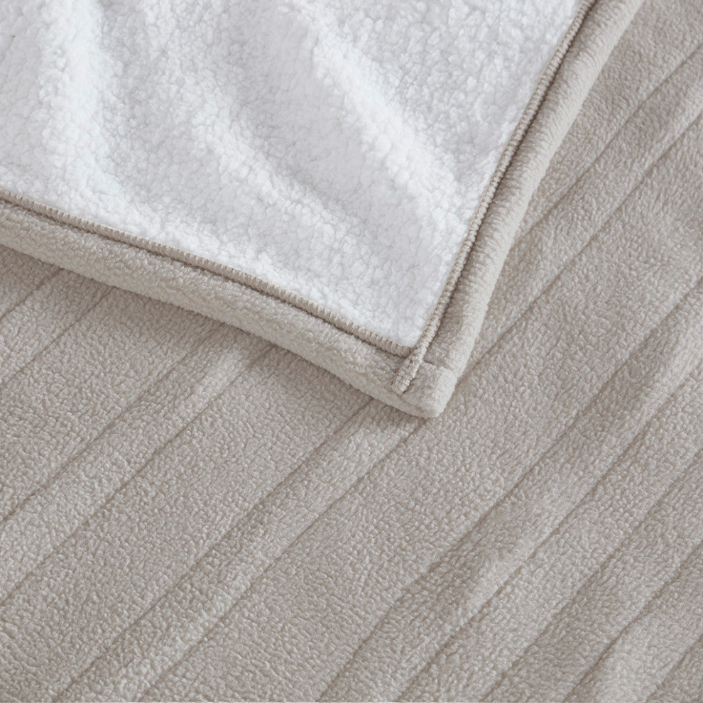 Serta Fleece to Sherpa Heated Fleece and Sherpa Bedding Blanket, Tan