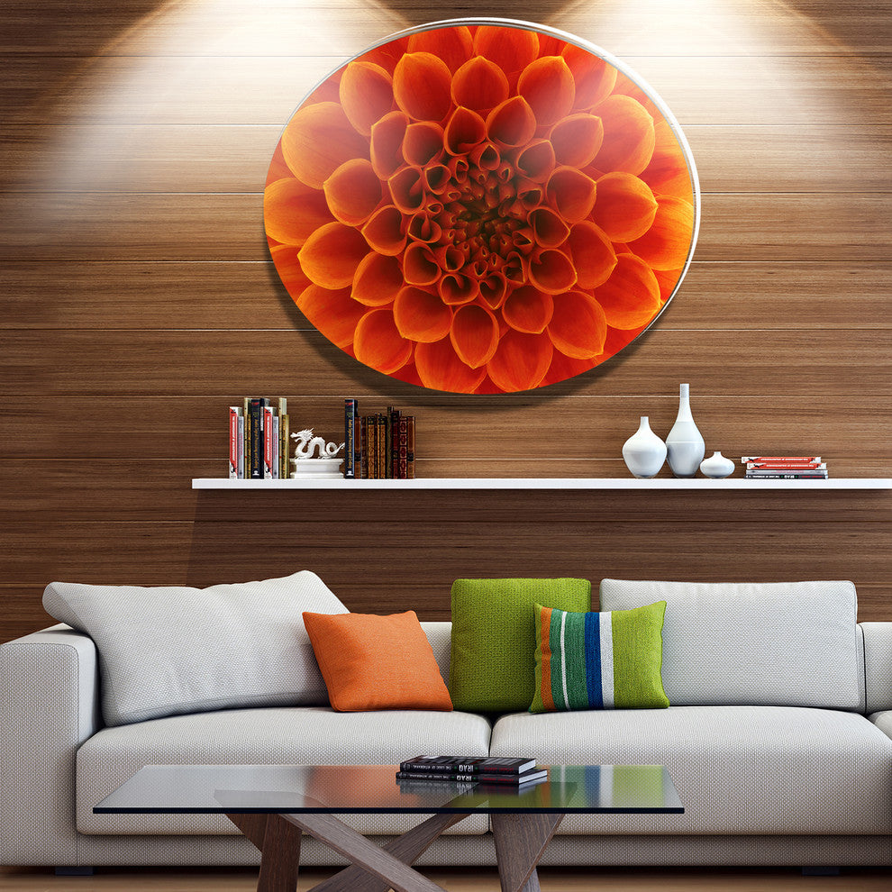 Dark Yellow Flower And Petals, Floral Disc Metal Wall Art, 11"