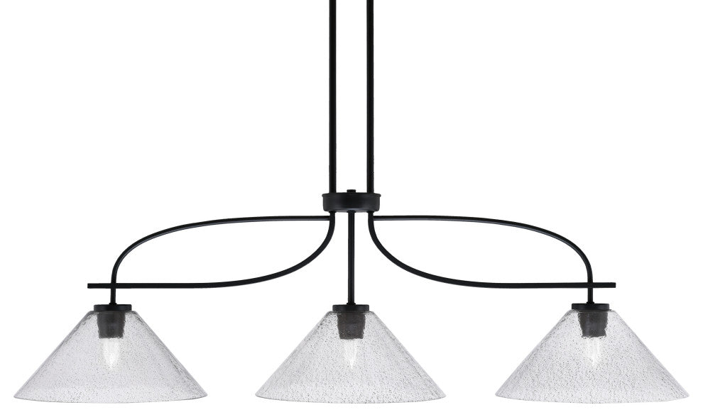Cavella 3 Light Island Light, Matte Black Finish, 12" Smoke Bubble Glass