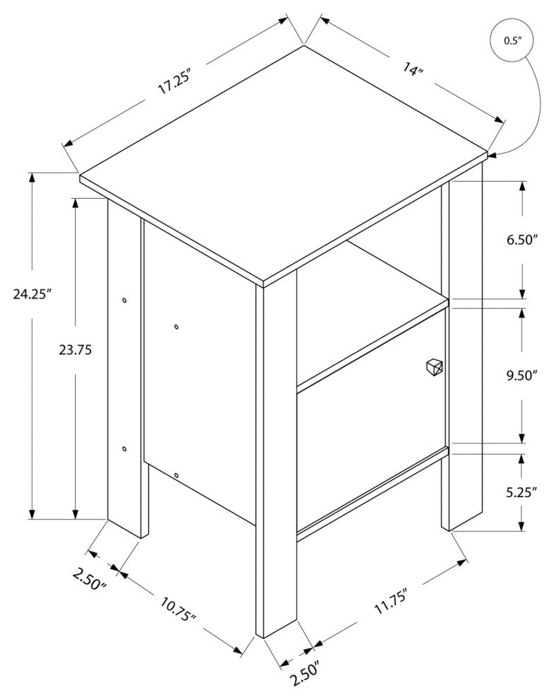 HomeRoots 14" x 17.25" x 24.25" Dark Taupe Particle Board Storage Accent Table